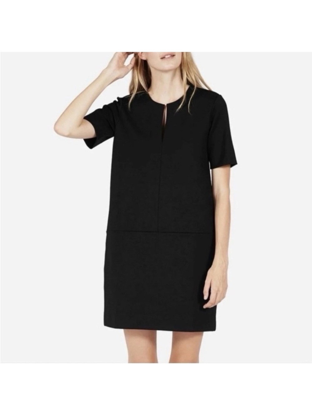 Everlane Front Slit Stretch Black Short-Sleeve Mini Dress sz XS